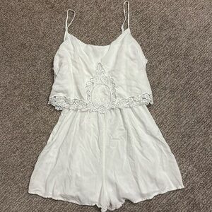 Divided by H & M white boho lace detail romper jumpsuit adjustable 6 S